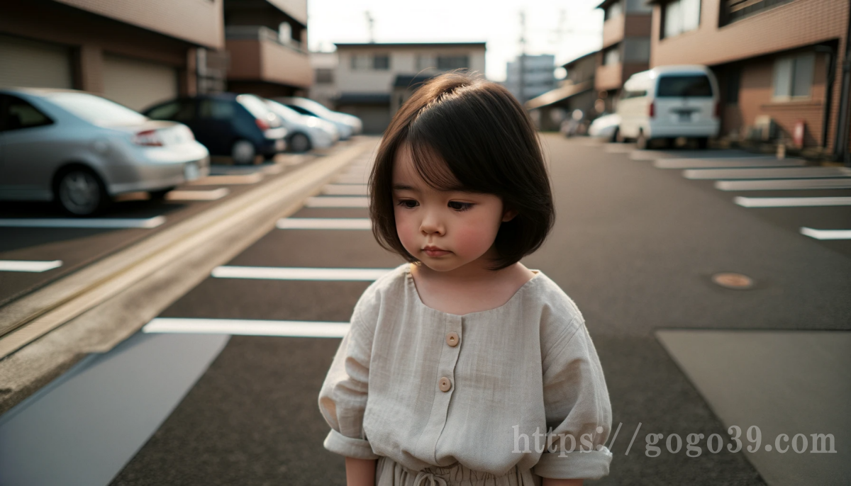 駐車場に佇む4歳の女の子