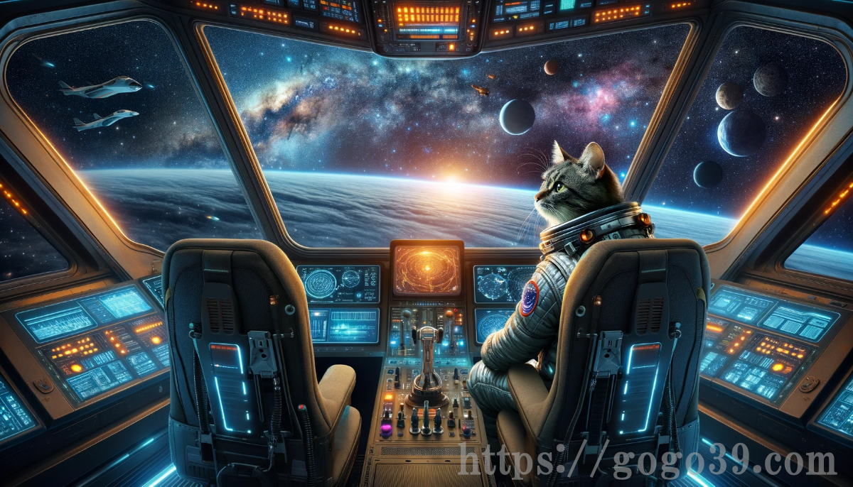 宇宙船を操縦する猫